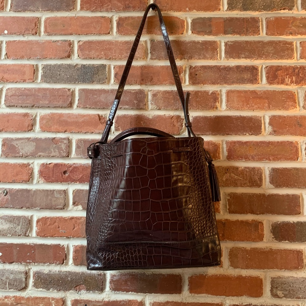 Zara Brown Croc Leather Bucket Bag